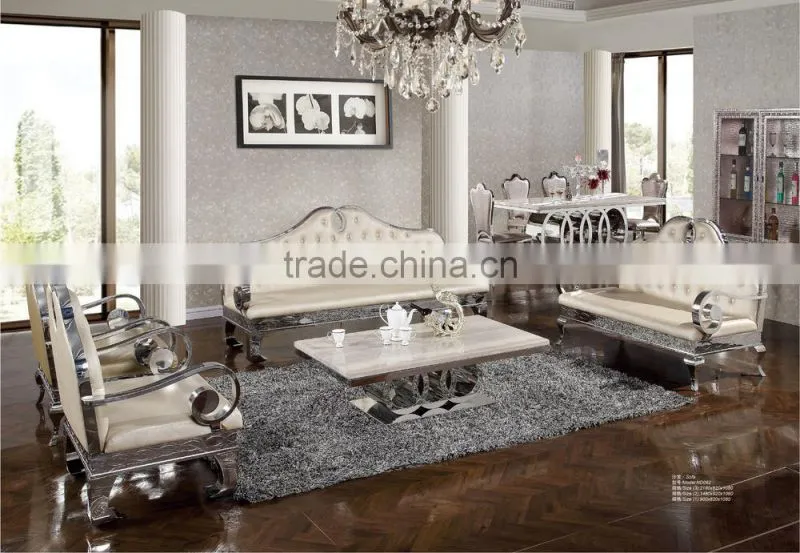 2015 new living room leather sofa/modern living room stainless steel sofa ND062