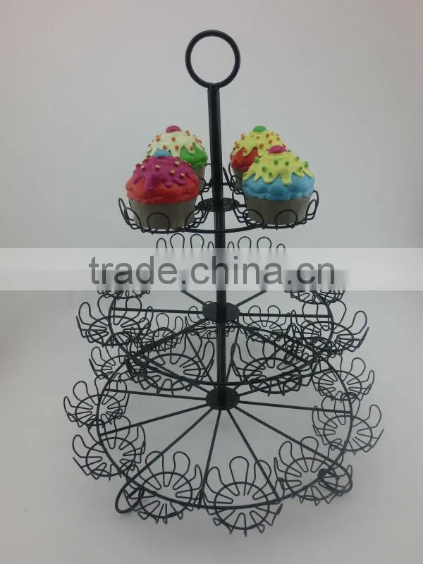 powder coated 3-tier Round Shape metal Wire Cupcake Stand-hold 24 cups