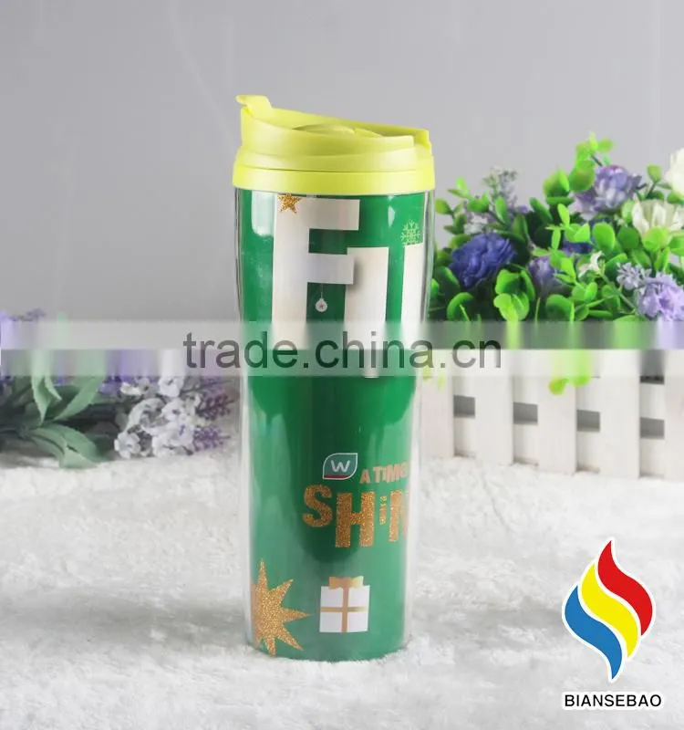 16OZ double wall plastic insulated coffee mug with paper insert