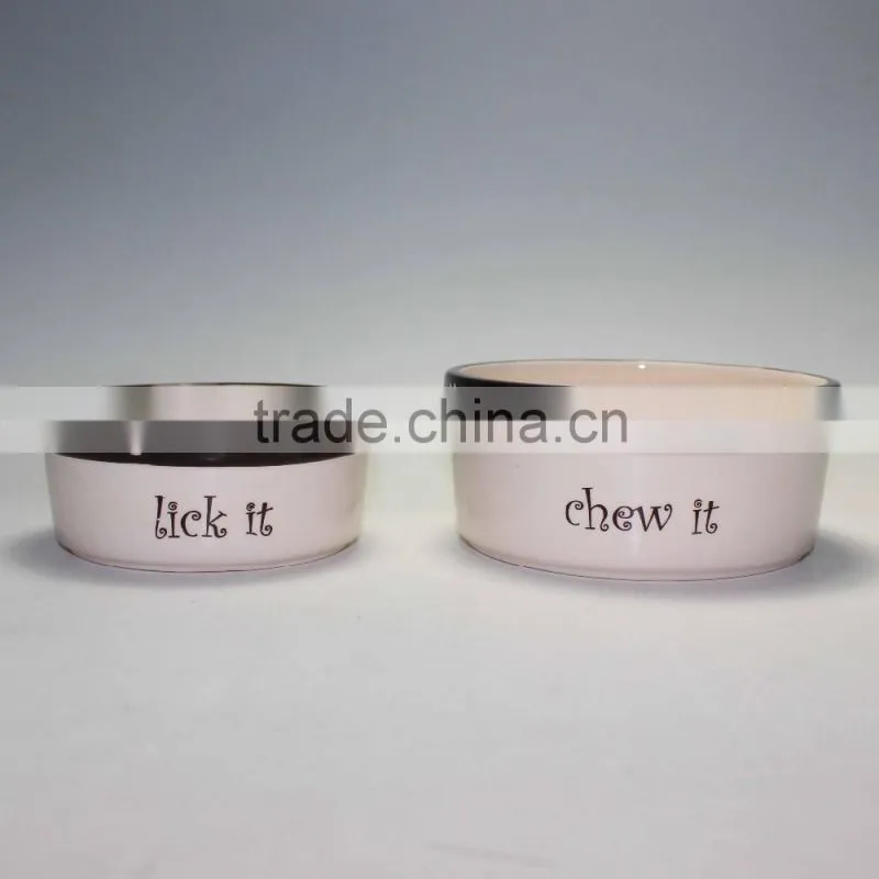 Ceramic Stripe & Paw Pet Bowl with handpainting