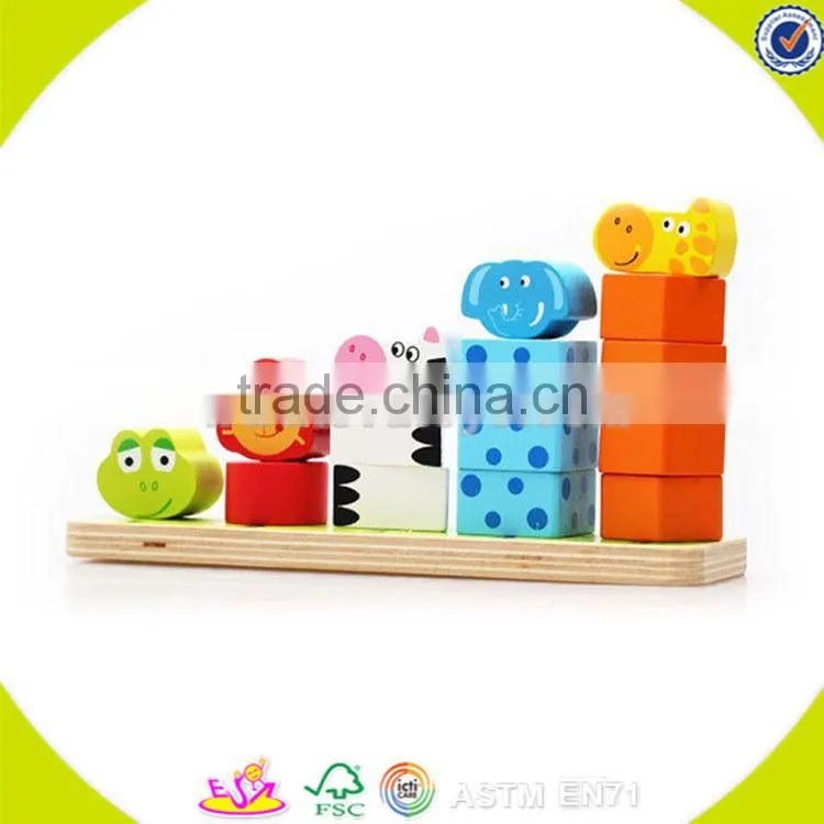 wholesale kids wooden animals blocks stacking game cheap wooden animals blocks stacking toy popular baby toy W13D113