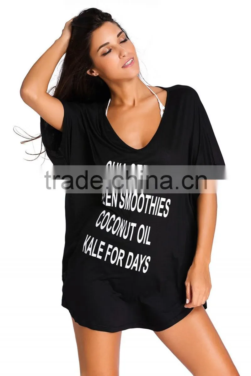 Casual Women Summer Style Letter Print Summer Bathing Suit Cover Up Beach Dress For Swimwear Wholesale Custom