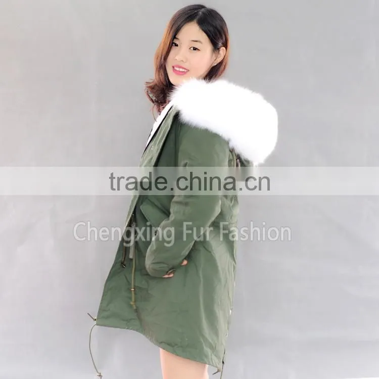 CX-G-P-08C 2016 New Fashion Rex Rabbit Fur Winter Parka with Fox Fur Trim