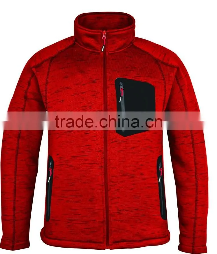 Non-hooded stylish outdoor sporting polar fleece coat men knitted jacket
