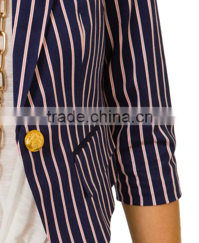 Pinstripe Notched Lapel Blazer