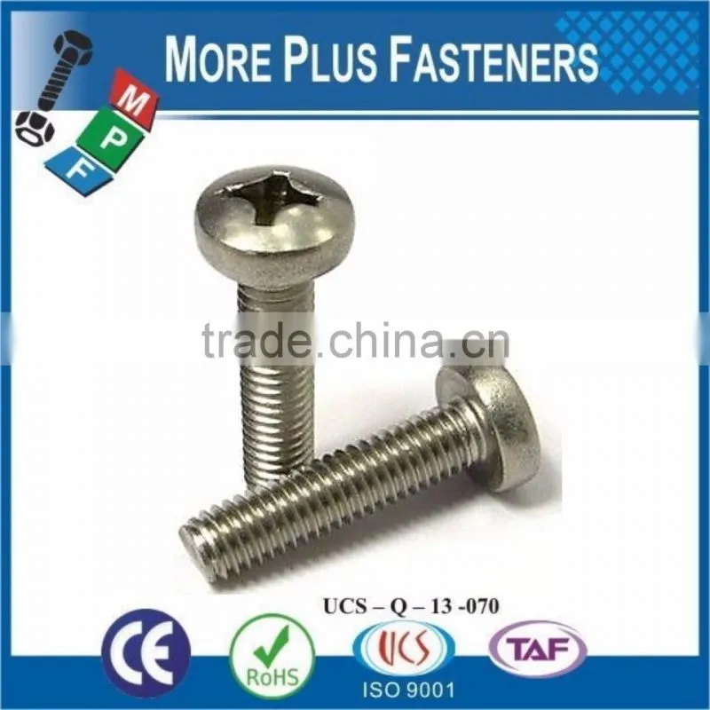 Made in Taiwan Mild Steel Pan Head Phillips Recessed Machine Screws Bright Zinc Plated DIN 7985