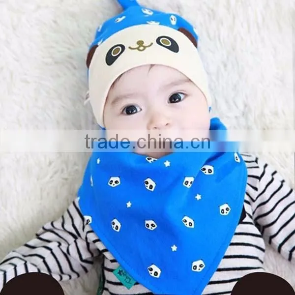 unique lovely panda pattern cotton infant hat with bibs