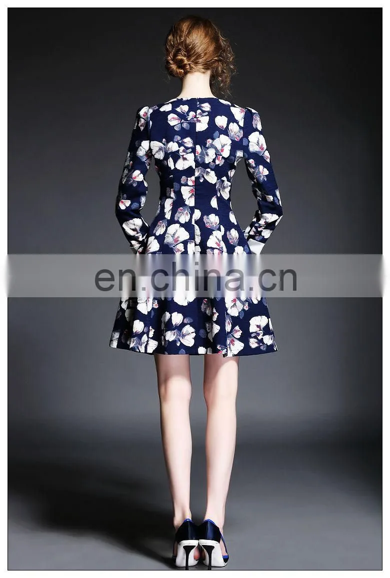 Woman long sleeve print dress wholesale, fashion western dress 2016