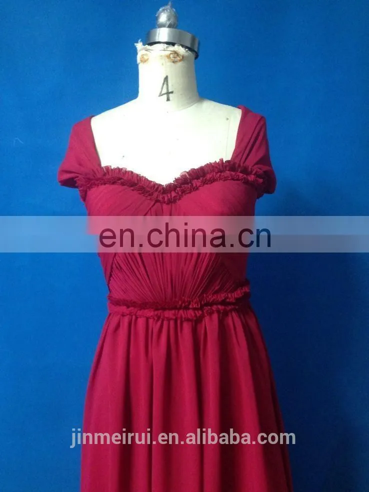 real picture 2016vestidos de fiesta elegant red sweetheart long chiffon evening dress cap sleeve v-back party dress