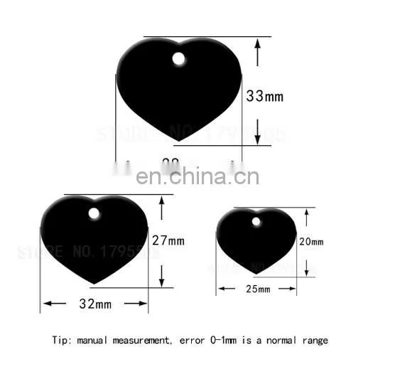 Heart Shape Front Back Engraving Aluminum Pet ID Tags for Dogs and Cats