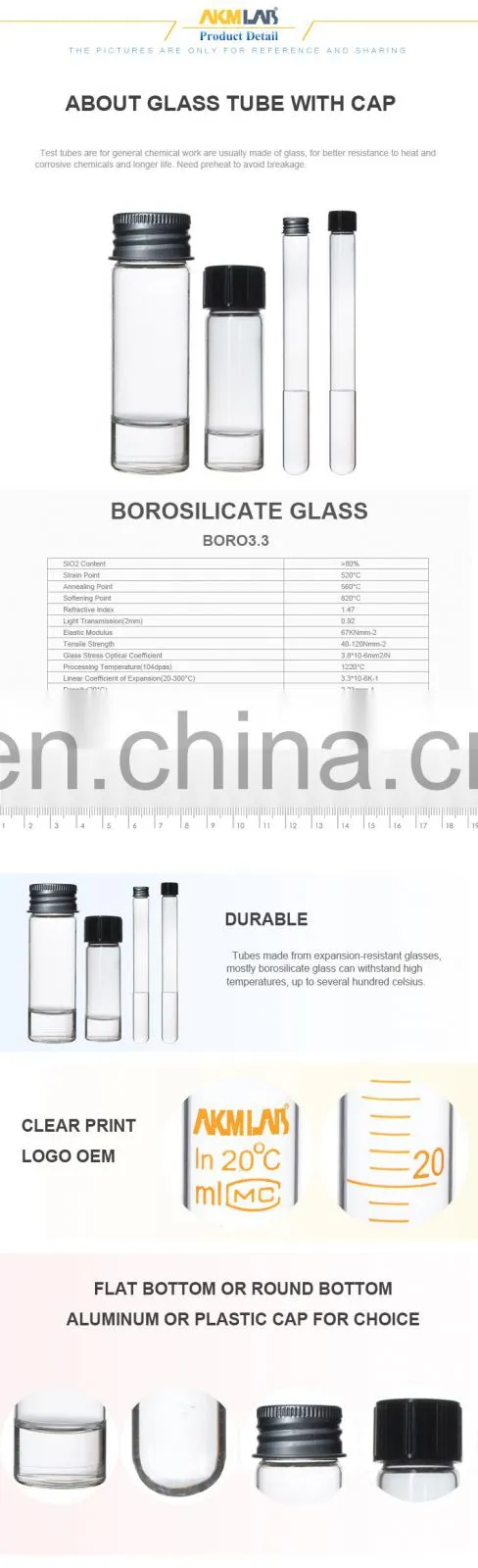 AKMLAB Laboratory Glass Test Tubes With Aluminum Screw Cap