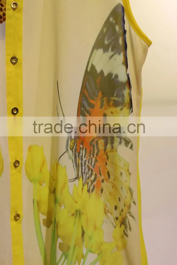 new style 2014 butterfly flower printed chiffon blouse