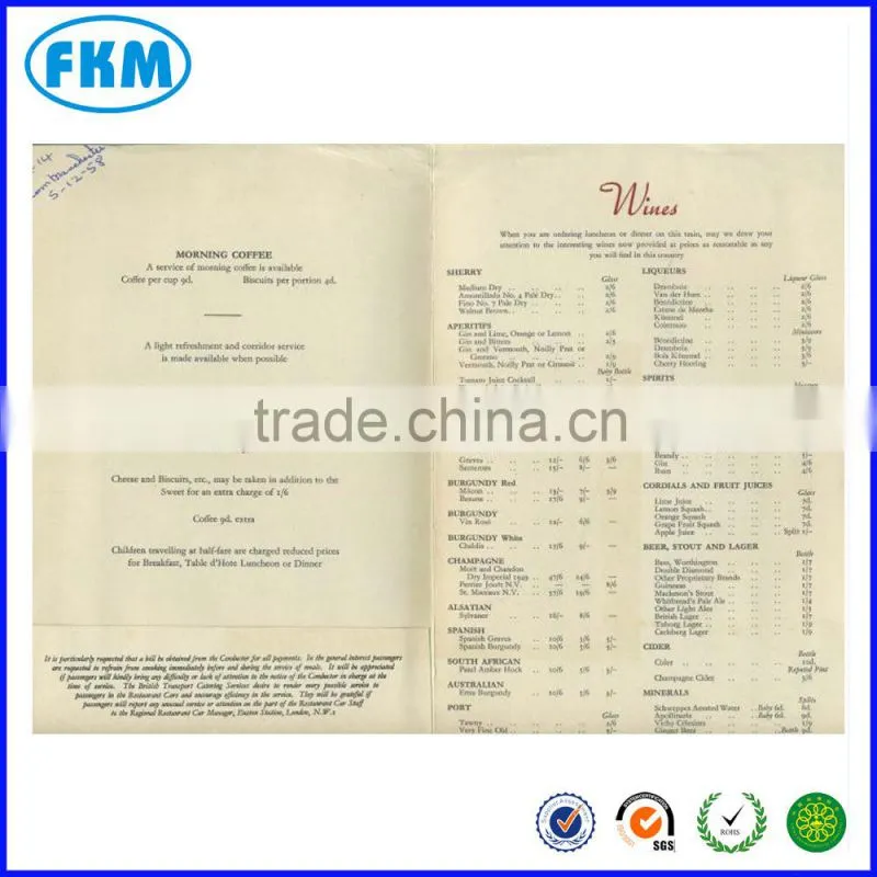 menu folder printing