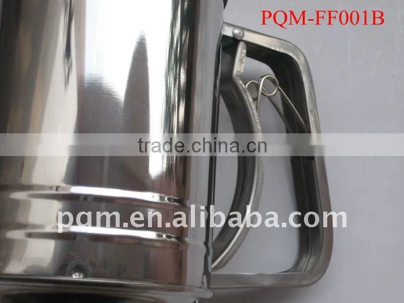 Durability passing FDA 9.7* 12.8cm manual stainless steel flour sifter with 3 lays meshes 001B