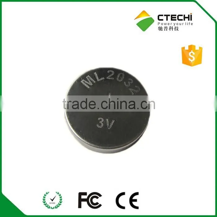 rechargeable 3V Coin cell ML2032 with solder tabs