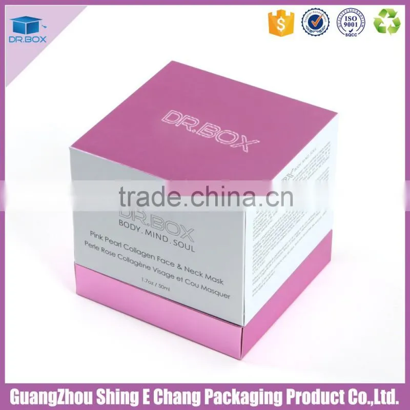 Luxury pink paperboard cosmetic box with plastic holder insert