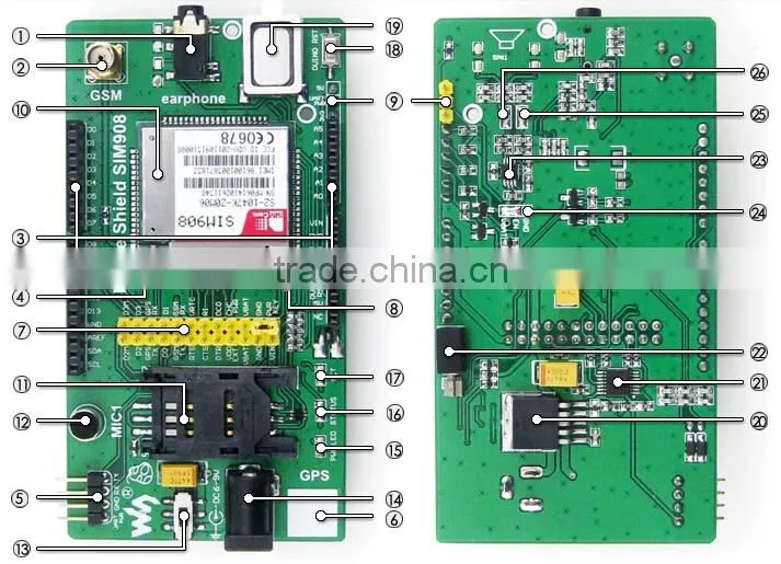 GSM GPRS modules with GPS/Phone Shield SIM908 EARPHONE gsm gps
