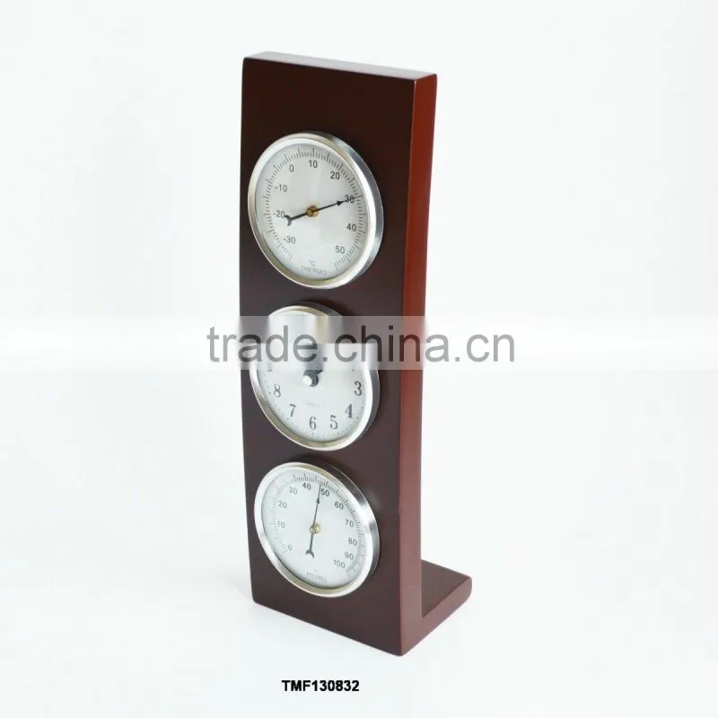 Galileo thermometer weather station; wooden weather station; traditional dial weather station