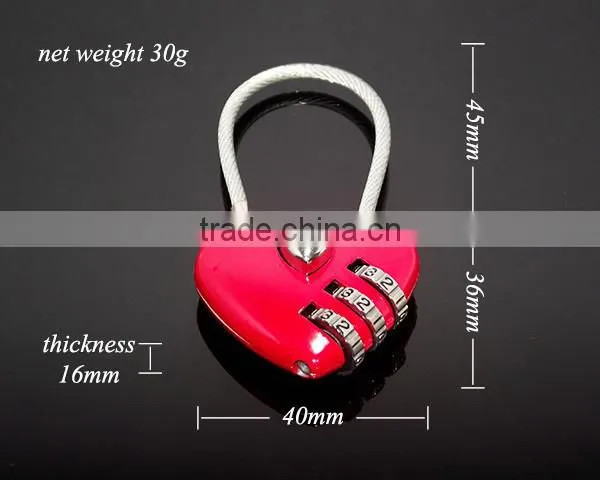 Resettable 3 Digit Combination Travel Luggage Suitcase Lock Padlock Red Heart Shaped Steel Wire Metal Combination Lock
