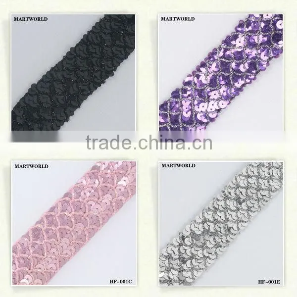 fashion lace embroidered sequins french lace fabric(HF-013)