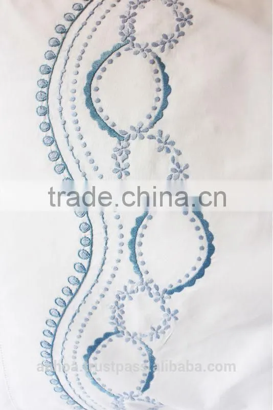 Plain cotton flower embroidered hemstitched pillow cases
