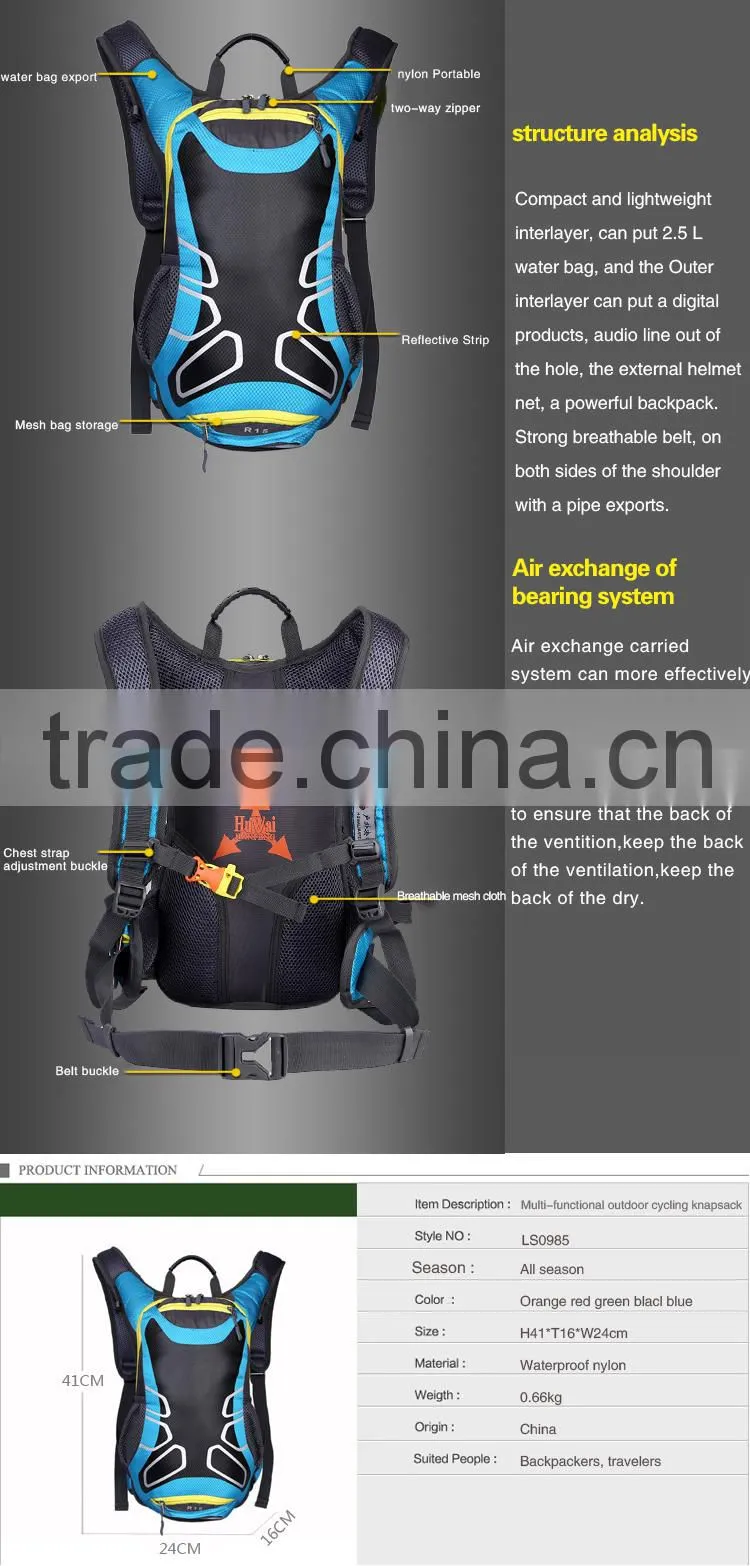 2015 New style cycling backpack with water outlet pro nylon sport backpack