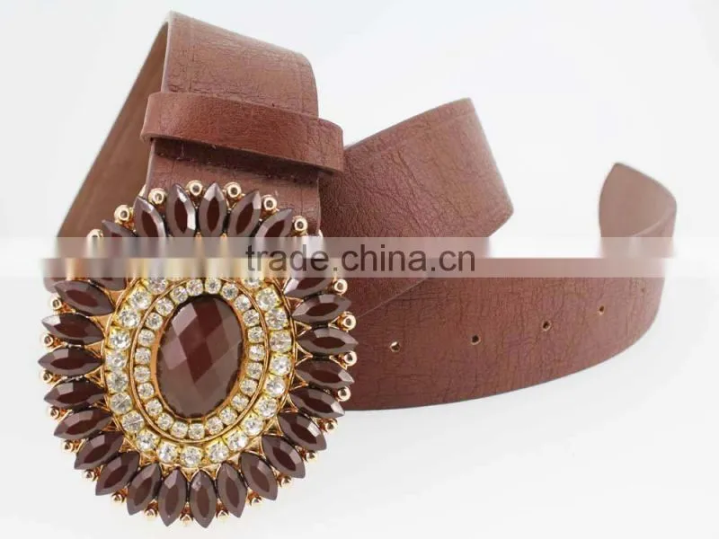 Vintage Style women's fashion PU brand belt with shiny rhinestone square shape buckle