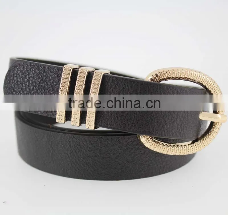 fashion black pu leather women accessories belt with Gold buckles in YiWu