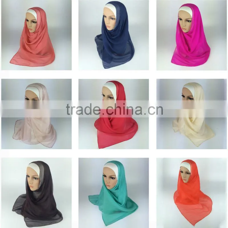 100% Silk beading hijab cap muslim scarf
