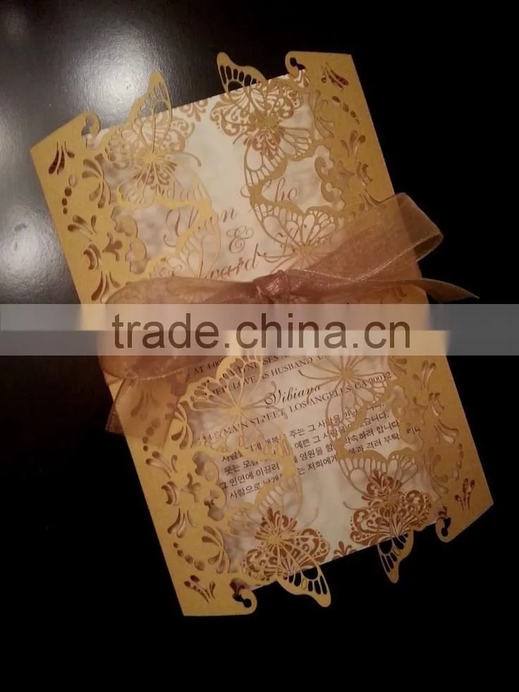 2016 newmengxing laser cut-butterfly wedding invitation