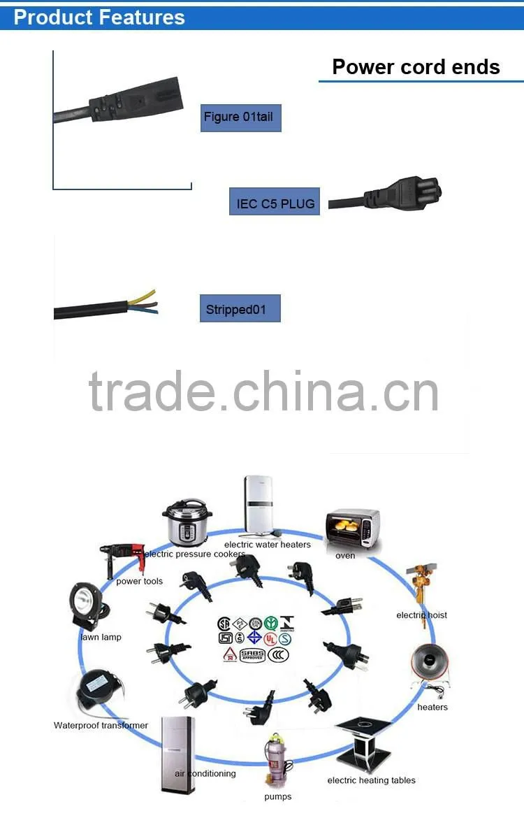 Factory Directly Selling Free Sample Bc/Ccc/Cca/Ccs Pvc Generic Power Cord