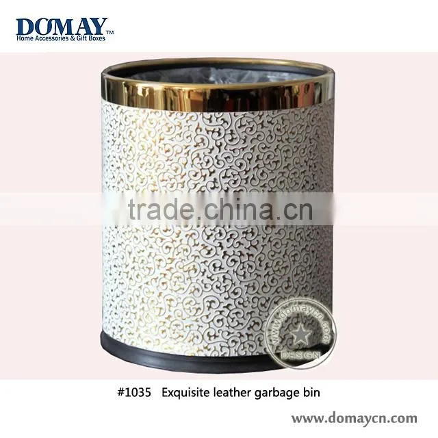 Custom luxury gold color faux leather waste bin/room Dust bin/Leatherette garbage bin, hotel paper bin