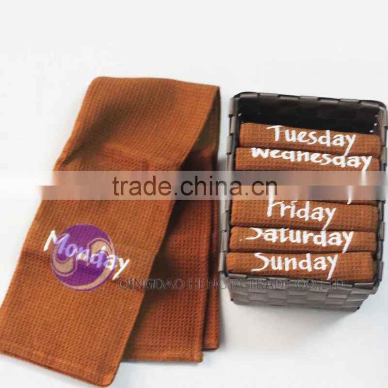 china wholesale yarn-dyed embroidery design waffle weave cotton dish towel set