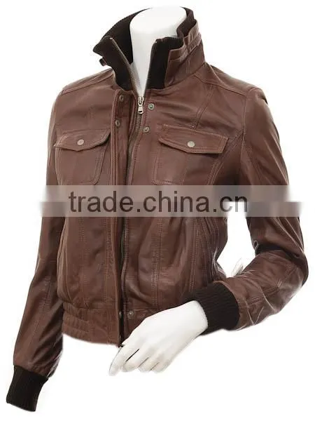 Womens Black Leather Biker Jacket: