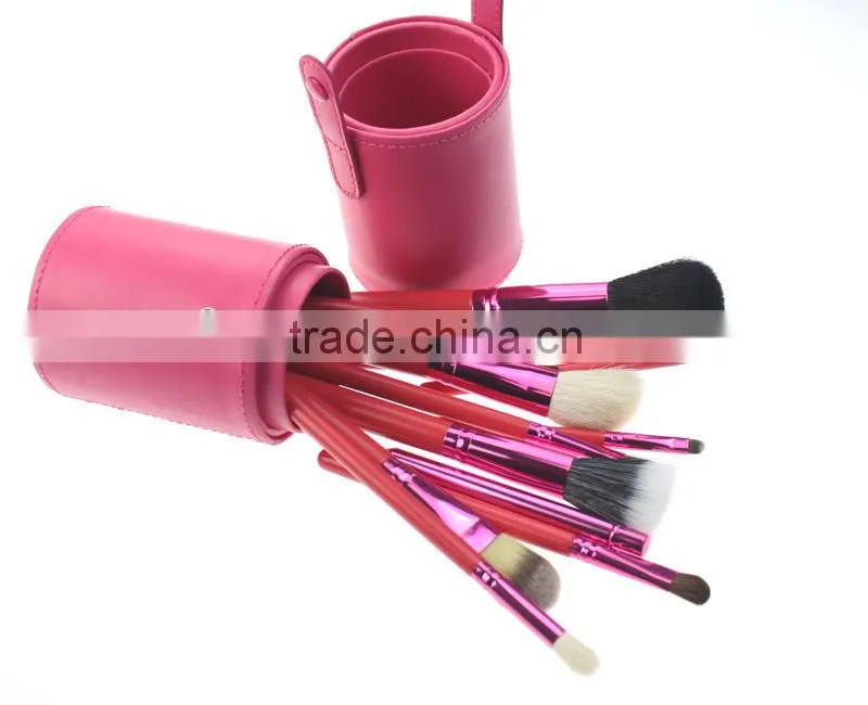 Pink Cosmetic Makeup Brushes Set Make up Tool With Leather Cup Holder