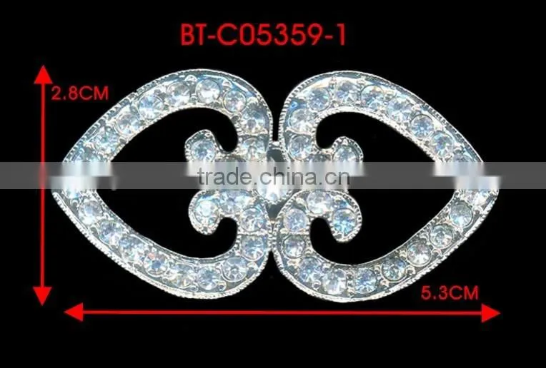 4MM 3MM Clear Cystal Rhinestone Heart Wedding Garment Rhodium Metal Pair Buckle