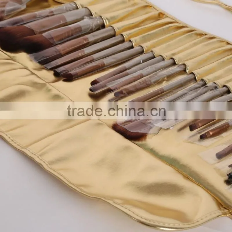 New Arrival 24pcs Gold PU Leather Aluminum Ferrule Brush