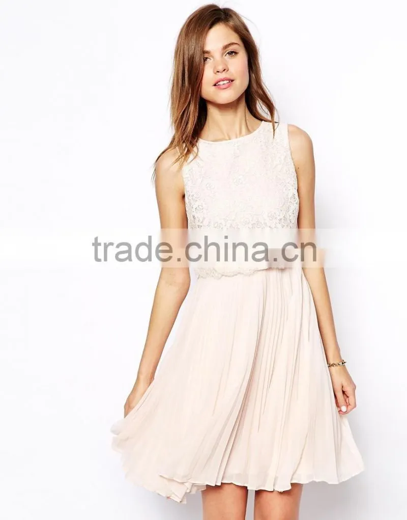 Women one piece Evening Dresses design lace bodice with pleated skirt evening dress online shopping hong kong