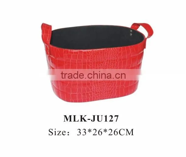 Large volume leather storage basket for home, hotel storage.