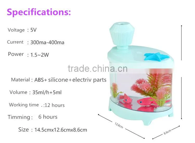 USB personal ultrasonic humidifier cool mist air purifier with led light fish tank function