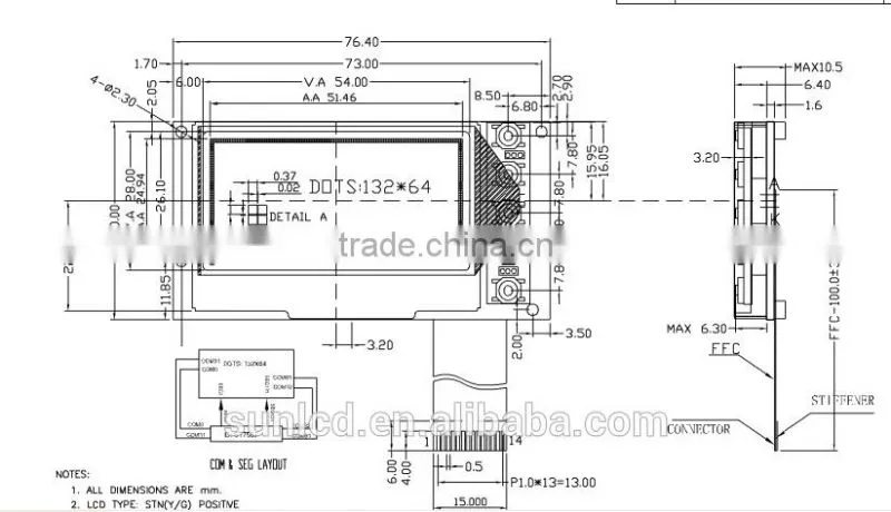 Ali hot sale 132x64 graphic lcd display STN lcd transparent lcd display