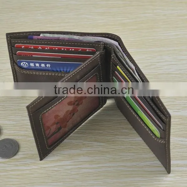 13003 Bill-fold business style brown cheap mens leather wallet
