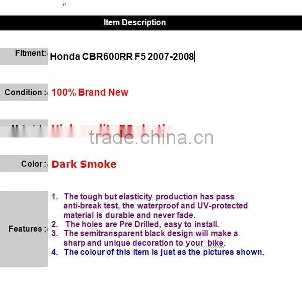 F5 2007-2008 CBR600RR windshield/windscreen for honda windshield motorcycle part accesories