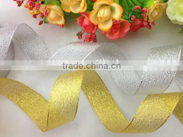 Manufacturer wholesale different size packing decoration Gold and Silver Colored Metallic Ribbon