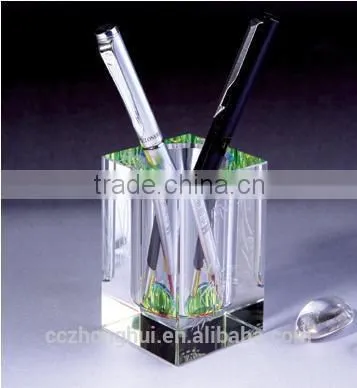 2016 China new innovative product crystal pen holder with hot photo and clock