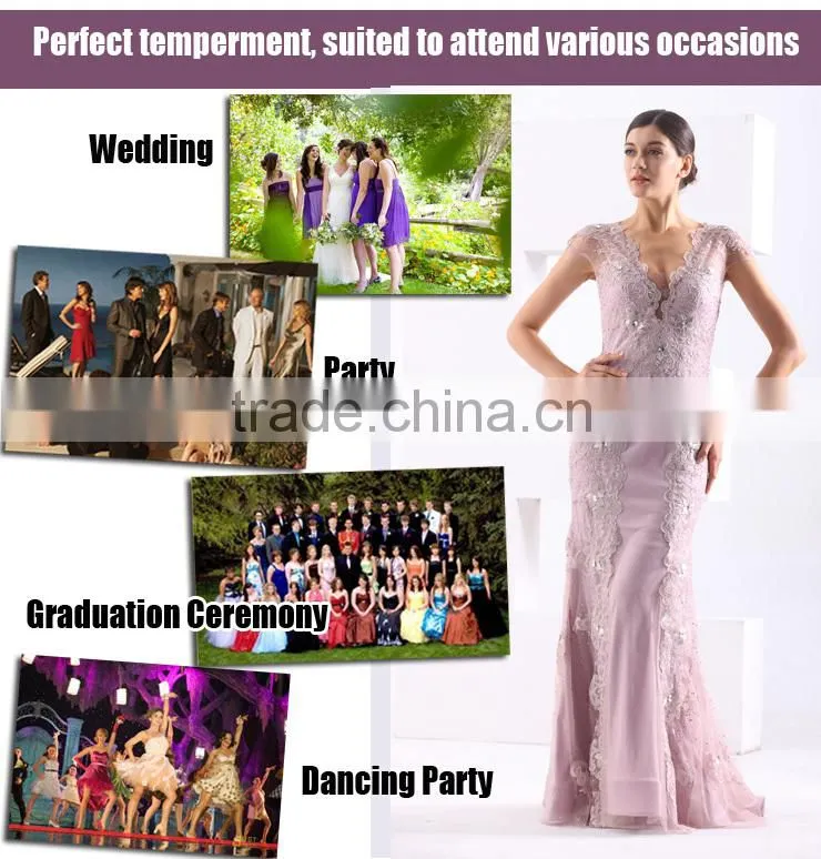 Gorgeous V-neck Cap Sleeve Pretty Appliqued Beaded Sequins Real Sample Prom Dress