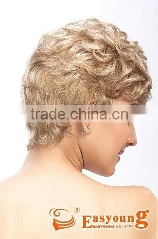 Hand tied mono wigs, synthetic hair short curly wigs for white women