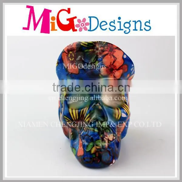 White Ceramic Skull Pot Without Lid Cute Paint OEM