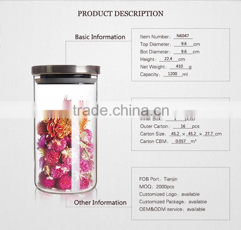 Wholesale handmade glassware high borosilicate clear glass cookie jar 1200ml N6047