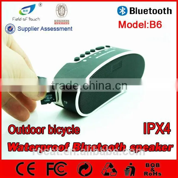 B6 white color wireless handsfree LED bicycle bluetooth speaker with FM radio